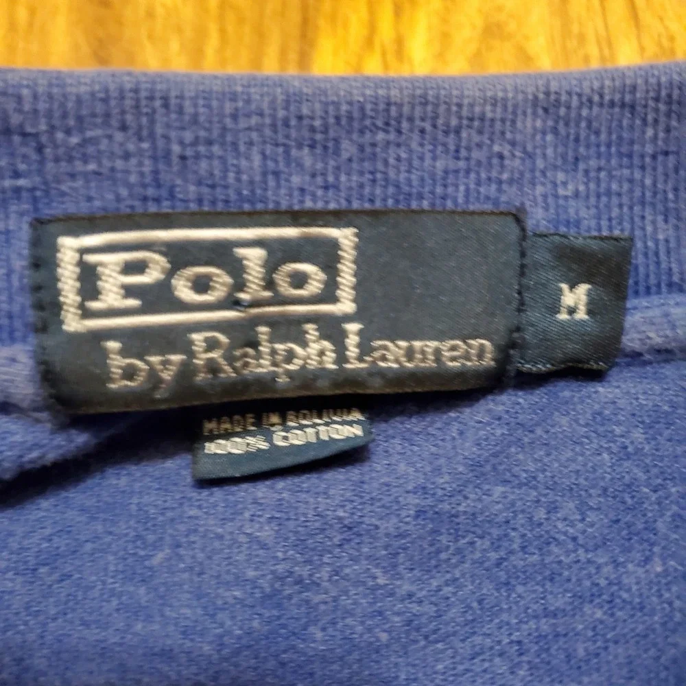 Vtg Polo Ralph Lauren Polo‎ Shirt Men Medium Blue Long Sleeve Orange Pony Preppy